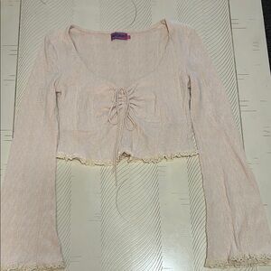 Edikted Cream Long Sleeve Blouse with Front Tie